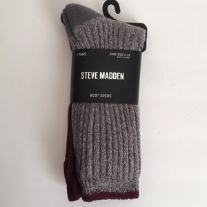 Steve Madden Boot Socks 2 pair Grey Burgundy